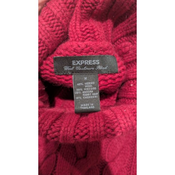 Express Womens Cable Knit Turtleneck Sweater Medium Wool Cashmere Red Cable Knit - Picture 3 of 7